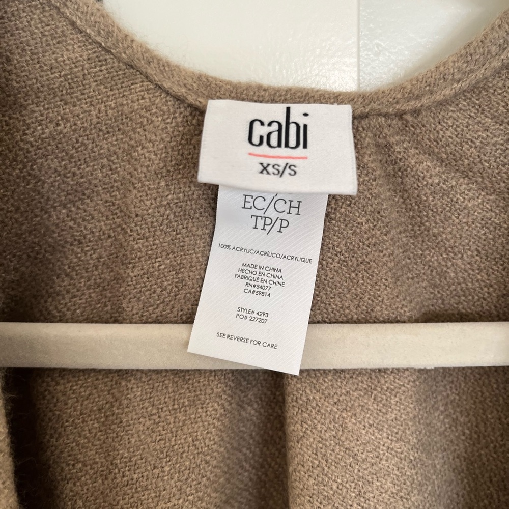 CAbi Knit Fringe Poncho Blanket Wrap Mustard Taupe - Picture 6 of 11